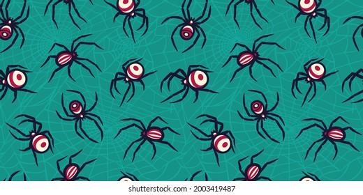 Spider seamless pattern for halloween october party. Design of banner, poster or postcard