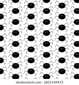 Spider seamless pattern on white background. Minimalist black spider vector texture for Halloween party design and wrapping paper.
