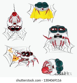 Spider set emoji isolated on light background. Vector illustration