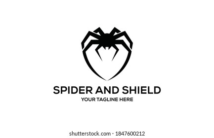 Spider And Shield Vector Logo Design Template