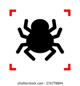 Spider sign illustration. Black icon in focus corners on white background. Isolated.
