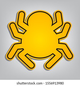 Spider sign illustration. Flat orange icon with overlapping linear black icon with gray shadow at whitish background. Illustration.