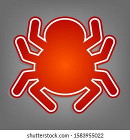 Spider sign illustration. Flat red icon with linear white icon with gray shadow at grayish background. Illustration.