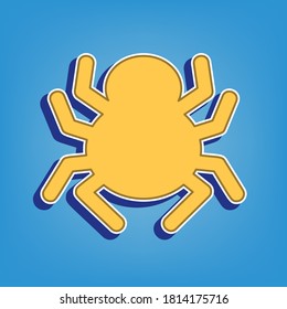Spider sign illustration. Golden Icon with White Contour at light blue Background. Illustration.