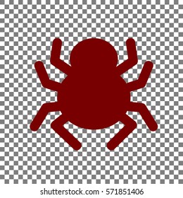 Spider sign illustration. Maroon icon on transparent background.