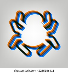Spider sign illustration. Stroked Icon in orange, azure and old lavender Colors at gray Background. Illustration.