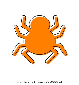 Spider sign illustration. Vector. Black line icon with shifted flat orange filled icon on white background. Isolated.