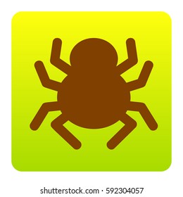 Spider sign illustration. Vector. Brown icon at green-yellow gradient square with rounded corners on white background. Isolated.