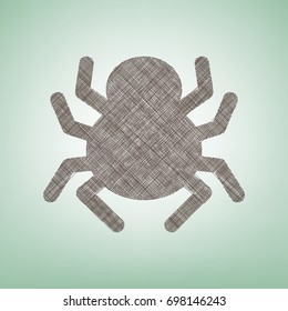 Spider sign illustration. Vector. Brown flax icon on green background with light spot at the center.