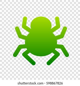 Spider sign illustration. Vector. Green gradient icon on transparent background.