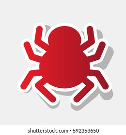 Spider sign illustration. Vector. New year reddish icon with outside stroke and gray shadow on light gray background.