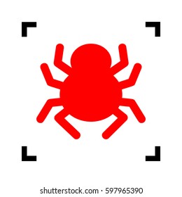 Spider sign illustration. Vector. Red icon inside black focus corners on white background. Isolated.