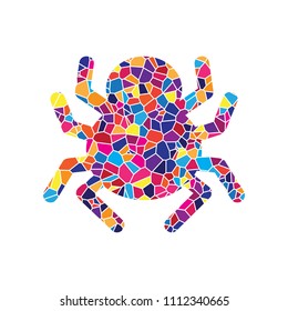Spider sign illustration. Vector. Stained glass icon on white background. Colorful polygons. Isolated.