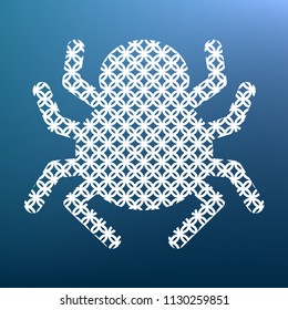 Spider sign illustration. Vector. White textured icon at lapis lazuli gradient background.
