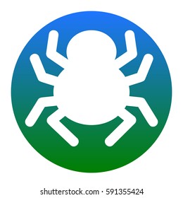 Spider sign illustration. Vector. White icon in bluish circle on white background. Isolated.