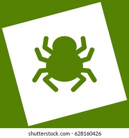 Spider sign illustration. Vector. White icon obtained as a result of subtraction rotated square and path. Avocado background.