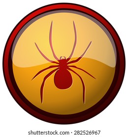 Spider Sign on a Round Yellow Button, Vector Illustration isolated on White Background.