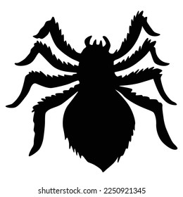 Spider silhouette. Black close-up insect, scary big spider isolated on white. Poisonous dangerous animal. Creepy wildlife bug