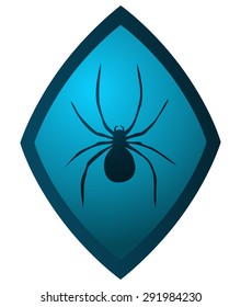 Spider Silhouette Blue Diamond Shape Emblem Sign, Vector Illustration. 