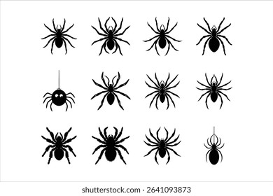 Spider Silhouette Icon Set – Creepy Insect Vector Collection for Halloween and Nature Designs