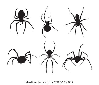 spider silhouette set collection isolated black on white background vector illustration