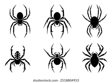 Spider Silhouette Set. Flat Vector Illustration