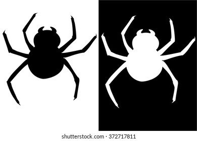 Spider silhouette. Vector illustration isolated on white and black background