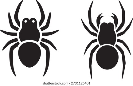 Spider Silhouette Vector Illustration, Stylized Black Arachnid with Eight Legs Top View, Creepy Crawly Insect Icon