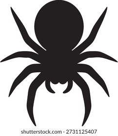 Spider Silhouette Vector Illustration, Stylized Black Arachnid with Eight Legs Top View, Creepy Crawly Insect Icon