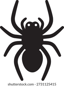 Spider Silhouette Vector Illustration, Stylized Black Arachnid with Eight Legs Top View, Creepy Crawly Insect Icon