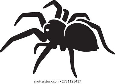 Spider Silhouette Vector Illustration, Stylized Black Arachnid with Eight Legs Top View, Creepy Crawly Insect Icon