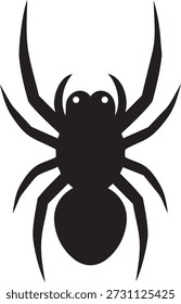 Spider Silhouette Vector Illustration, Stylized Black Arachnid with Eight Legs Top View, Creepy Crawly Insect Icon