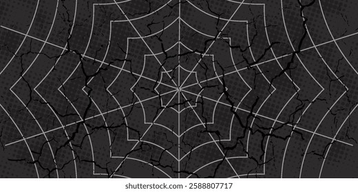 Spider silhouette vector on black background .Outline cobweb for horror Halloween party designs.