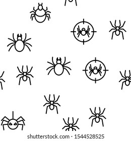 Spider Silhouette Vector Seamless Pattern Thin Line Illustration