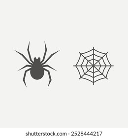 Silhueta de aranha e teia de aranha, Cobweb Vetor de ícone em fundo branco 