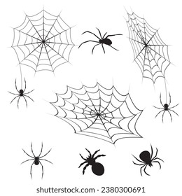 telaraña de silueta de araña hallowen Vector conjunto de arañas y telarañas