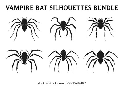 Spider silhouettes vector Clipart set, Scary spider black silhouette Set