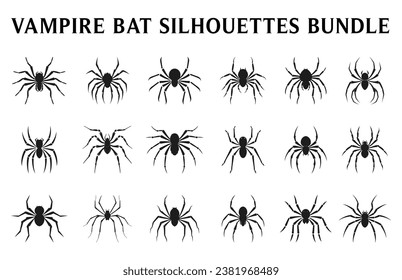 Spider silhouettes vector Clipart set, Scary spider black silhouette Set