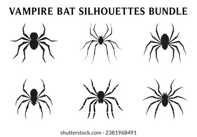 Spider silhouettes vector Clipart set, Scary spider black silhouette Set
