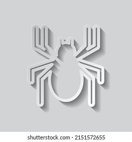 Spider simple icon. Flat design. Paper style with shadow. Gray background.ai