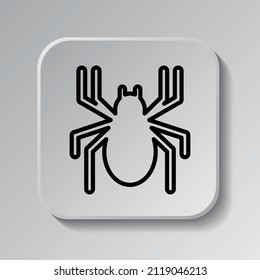 Spider simple icon. Flat desing. Black icon on square button with shadow. Grey background.ai