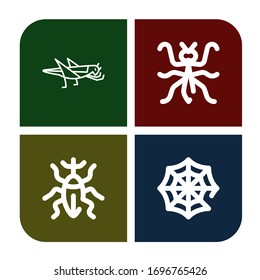 spider simple icons set. Contains such icons as Grasshopper, Mantis, Weevil, Spider web, can be used for web, mobile and logo