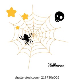 Die Spinne sitzt im Webvektor. Halloween-Grußkarte.