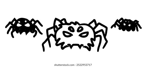 
Spider sketch. Hand drawn vector illustration for Halloween. Black spiders isolated on a white background. Stylized as a pencil drawing.