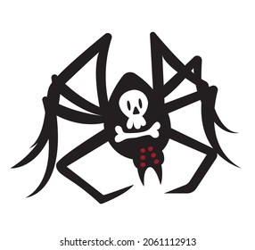 A spider with a skull and bones on its back. Cartoon style. Halloween illustration. Vector illustration isolated on white background.