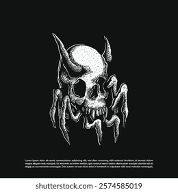 Spider skull dark art vector, Spider with horned skull illustration