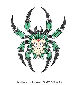spider with skull head tattoo illustration.good for stickers,t-shirts and more