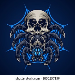 Spider skull monster vector illustration