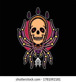 spider skull tattoo vector design