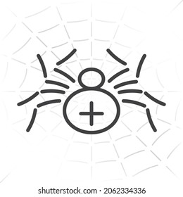 Spider with Spheric or Oval Shape Cephalothorax and Abdomen Single Line Style Icon as Halloween Holidays Decoration Template - Black on Web Background - Vector Flat Graphic Design